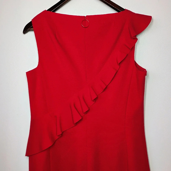 Akris Punto Jersey Sleeveless Ruffle Dress Red Career Formal Wedding Size 10 - Picture 6 of 16